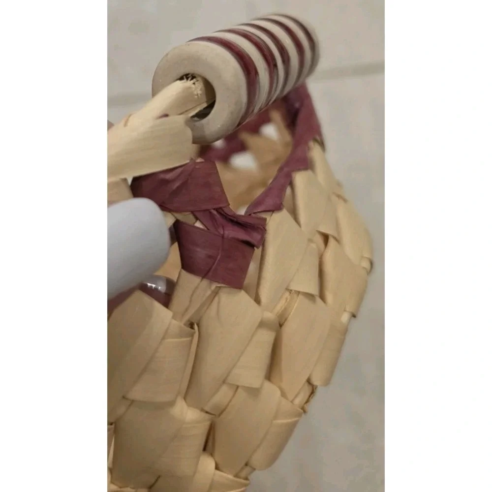 Woven Basket Striped Ceramic Handles Decor Farmhouse Rustic Cottagecore Boho
